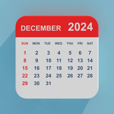 Düz Simge Takvimi Aralık 2024 mavi arka planda. 3d Hazırlama