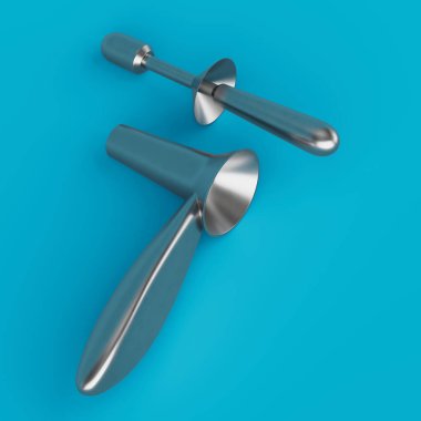 Surgical Stainless Steel Medical Instruments Proctoscope for Examine The Insides Of Anus And Rectum on a blue background. 3d Rendering  clipart