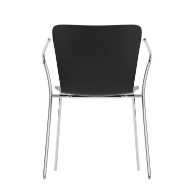 Beyaz arka planda krom bacaklı Siyah Modern Plastik Sandalye. 3d Hazırlama