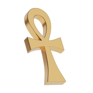 Beyaz arka planda Altın Mısır Haçı Hayat Anahtarı. 3d Hazırlama