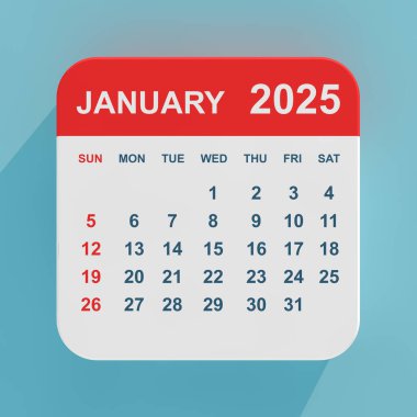 Düz Simge Takvimi Ocak 2025 mavi arka planda. 3d Hazırlama