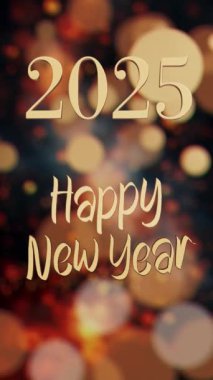 Sosyal Medya için 4k Çözünürlük Dikey Videosu: 2025 Altın Yılbaşı Bokeh Arkaplanı Üzerine Mutlu Yıllar İşareti