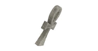 4k Çözünürlük Videosu: Taş Mısır Çapraz Yaşam Ankh Anahtarı Alpha Mate ile Beyaz Arkaplanda Dönüyor