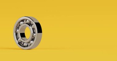 4k Çözünürlük Videosu: Parlak Krom Çelik Top Taşıyıcı Kusursuz Döngü Sarı Arkaplanda Dönüyor