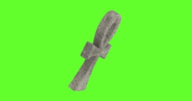 4k Çözünürlük Videosu: Taş Mısır Çapraz Yaşam Ankh Anahtarı Alfa Mat ile Yeşil Ekran Arkaplanda Dönen Kusursuz Döngü