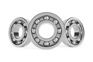 Beyaz arka planda Parlak Krom Çelik Top Sırası. 3d Hazırlama