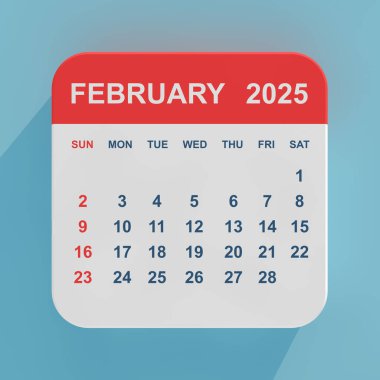 Düz Simge Takvimi Şubat 2025 mavi arka planda. 3d Hazırlama