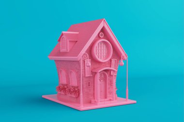 Mavi arka planda, Duotone Style 'da Pembe Şirin Çizgi Film. 3d Hazırlama