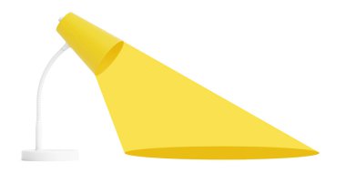 Gece Masası, Ofis Masaüstü Lambası üzerinde sarı ışık huzmesi olan beyaz arka plan. 3d Hazırlama