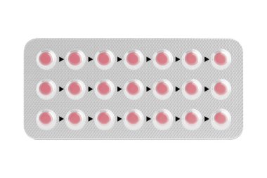 Beyaz arka planda bir paket Pembe hap. 3d Hazırlama