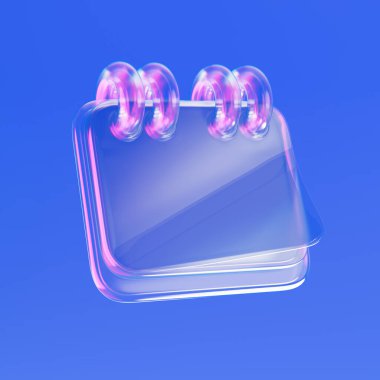 Mavi arkaplanda şeffaf Cam Takvim, Shedule Planı veya Parlak Işıklı Düzenleyici Simgesi. 3d Hazırlama