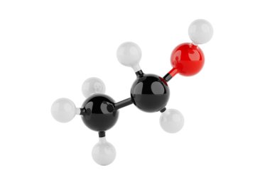 Beyaz arka planda etanol molekülünün yapısal modeli. 3d Hazırlama