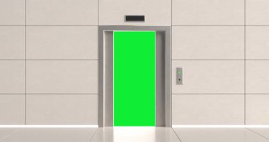 4k Çözünürlük Videosu: Fırsat, Geçiş, İlerleme ve Giriş kavramı. Asansör içerideki Yeşil Ekran ile Kapıları açar ve kapatır