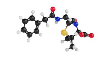 4k Çözünürlük Videosu: Penisilin Molekül Kimyasal Formülünün Yapısal Modeli Alfa Matte ile birlikte beyaz bir arkaplanda Döndürülüyor