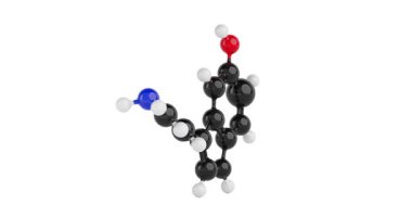 4k Çözünürlük Videosu: Serotonin Molekül Kimyasal Formülünün Yapısal Modeli Beyaz zemin üzerinde Döndürülen Kusursuz Döndürme