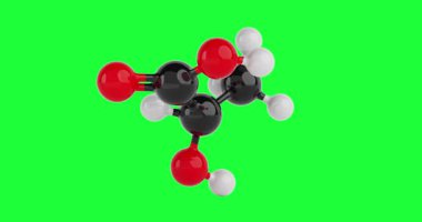 4k Çözünürlük Videosu: Kimyasal Bilim Konsepti. Yeşil Ekran Arkaplanında Alfa Matte ile Döndürülen Kusursuz Döngüsüz Bağlı Atomlar ile Renkli Laktik Asit Moleküler Yapısı Modeli