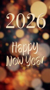 Sosyal Medya için 4k Çözünürlük Dikey Videosu: 2025 Altın Yılbaşı Bokeh Arkaplanı Üzerine Mutlu Yıllar İşareti