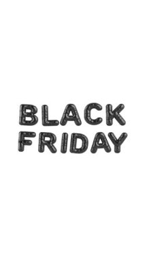 Sosyal Medya için 4k Çözünürlük Dikey Videosu: Alışveriş Satışı Konsepti. Siyah Cuma Metni Siyah Balon Harflerinden Yapılan Alfa Matte ile Beyaz Arkaplanda Görünüyor