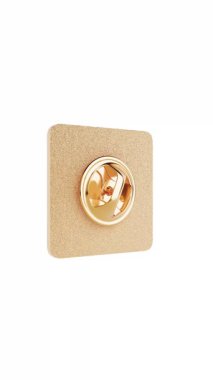 Sosyal Medya için 4k Çözünürlük Dikey Video: Altın Metal Rozet İğnesi. Boş Kare Altın Yakalı Pin Mockup Güvenlik Tokası Kusursuz Döndürülmüş Alfa Matte ile Beyaz Arkaplanda