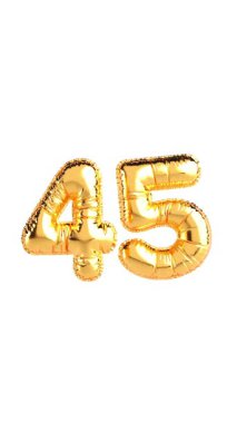 Sosyal Medya için 4k Çözünürlük Dikey Videosu: Yıldönümü Kutlaması Kavramı. Alfa Matte ile Beyaz Arkaplan 'da Kırk Beş Numara Şeklinde Parlak Altın Balon