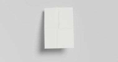 4k Çözünürlük Videosu: Kağıt Model Konsepti. Boş Beyaz Kağıt Çarşaf Tarafsız Gri Arkaplan Karşısında Açılır 