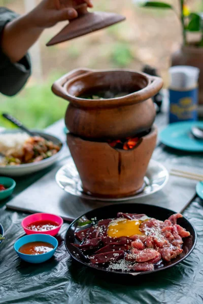 Thai Hot Pot Recipe Jim Jum Clay Pot Thai Традиційний — стокове фото