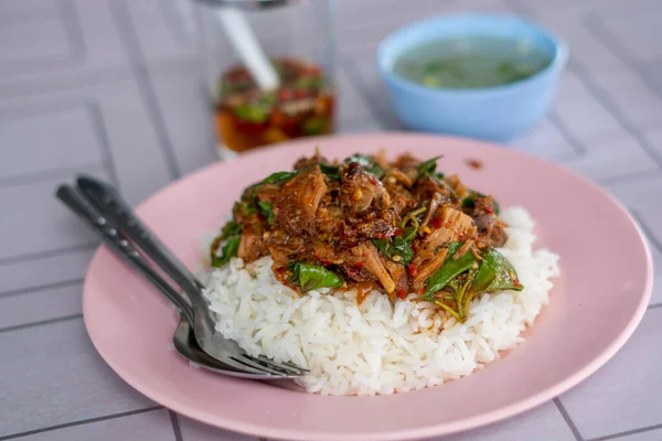 Daging Babi Rebus Pada Beras Thailand Dengan Daging Babi Rebus — Stok Foto