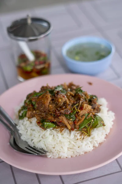 Daging Babi Rebus Pada Beras Thailand Dengan Daging Babi Rebus — Stok Foto