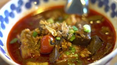 Rice noodles with spicy pork sauce. Local food of Thai in the north of Thailand