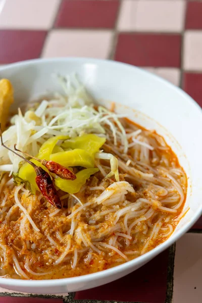 Khanom Jeen Yam Noodles Fish Chili Paste Traditional Thai Food — Stock Photo, Image