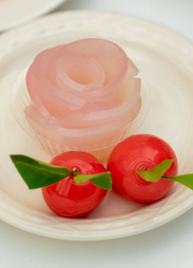 Fruit Shaped Mung Beans in Jelly,deletable imitation fruits or Kanom Look Choup in Thai