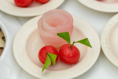 Fruit Shaped Mung Beans in Jelly,deletable imitation fruits or Kanom Look Choup in Thai