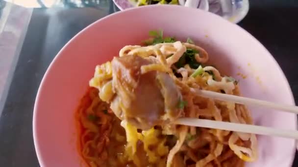 Khao Soi Khao Soi Kai Thai Noodles Khao Soi Chicken — Stockvideo
