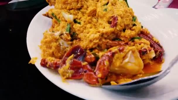 Cangrejo Frito Polvo Curry Curry Amarillo Comida Asiática — Vídeo de stock