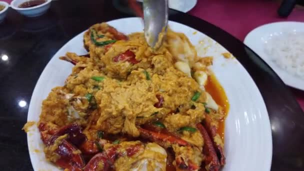 Caranguejo Frito Caril Curry Amarelo Comida Asiática — Vídeo de Stock