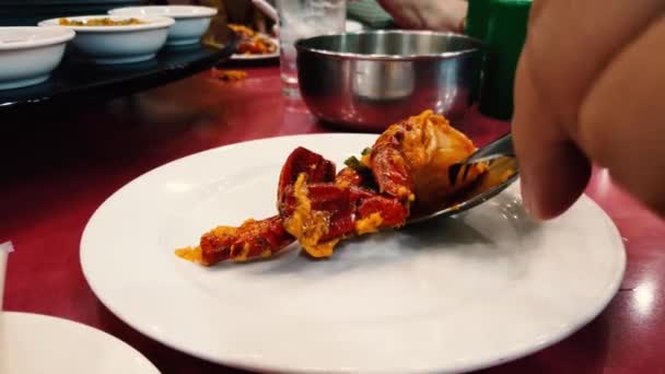 Roergebakken Krab Kerriepoeder Gele Curry Aziatisch Eten — Stockvideo