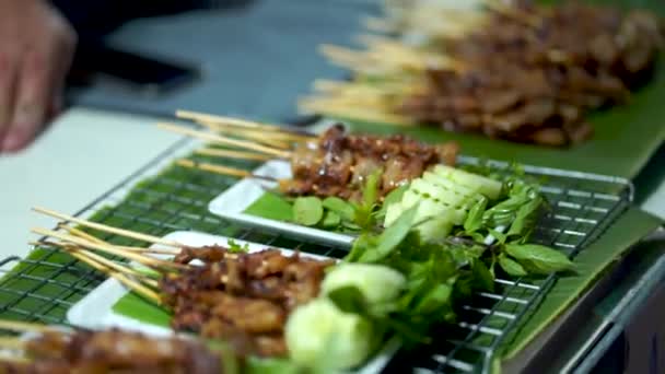 Comida Parrilla Estilo Tailandés Comúnmente Encontrada Mercados Tailandia — Vídeos de Stock