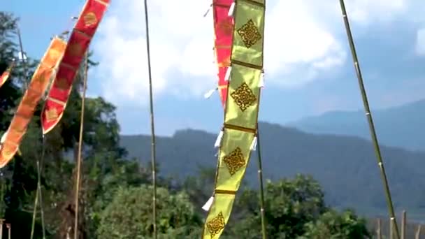 Drapeau Lanna Thai Sur Ciel Bleu Sommet Chiang Mai Nord — Video