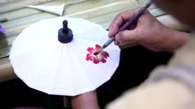Şemsiye, el yapımı kumaş şemsiye, Chiang Mai, Tayland 'da Bosang şemsiyesi.