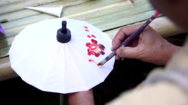 Şemsiye, el yapımı kumaş şemsiye, Chiang Mai, Tayland 'da Bosang şemsiyesi.