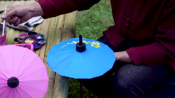Umbrella Pintura Guarda Chuva Tecido Artesanal Guarda Chuva Bosang Chiang — Vídeo de Stock