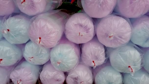 街头食品市场生产棉花糖或糖果牙线 — 图库视频影像