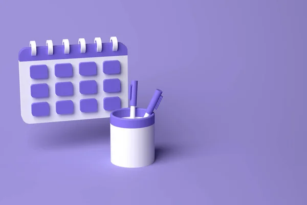 display for web pages, advertising, commerce. Agenda, pencil, markers. Purple color. 3D render