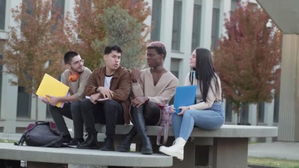 Armonía Universitaria Estudiantes Conversación Reflexiva Medio Vida Universitaria — Vídeos de Stock