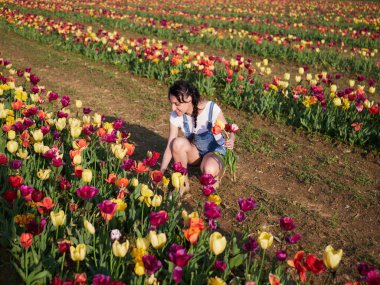 Mutlu kadın işçiler serada çiçekleri buduyor.