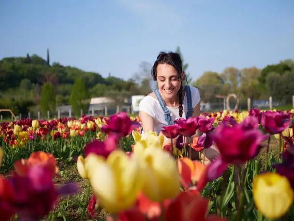 Счастливая Работница Обрезает Цветы Теплице Лицензионные Стоковые Изображения