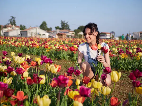 Happy Female Workers Trimming Flowers Greenhouse Stock Picture