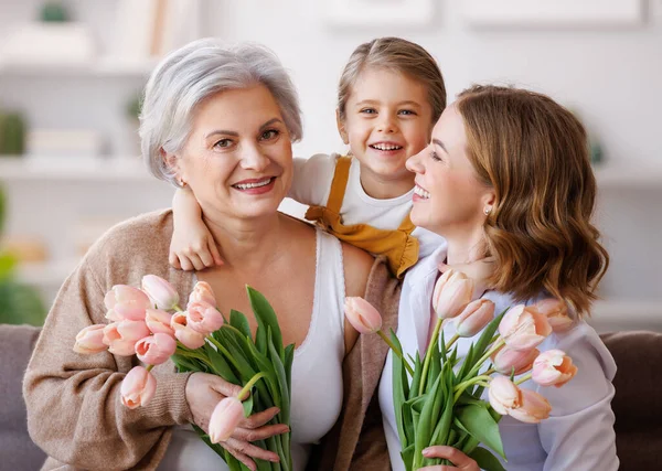 Buona Giornata Internazionale Della Donna Sorridente Famiglia Multi Generazionale Nonna — Foto Stock