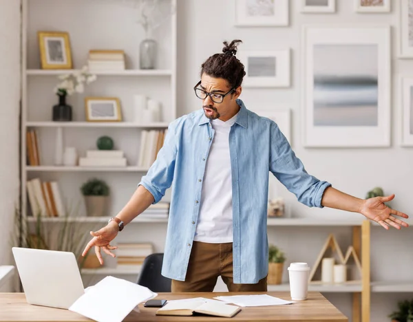 Annoyed African American Male Entrepreneur Throwing Paper Documents While Working — Stock Photo, Image