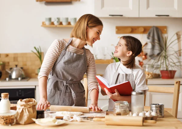 Young Smiling Woman Mother Making Dough Cookies Cute Little Daughter — Stock Photo, Image